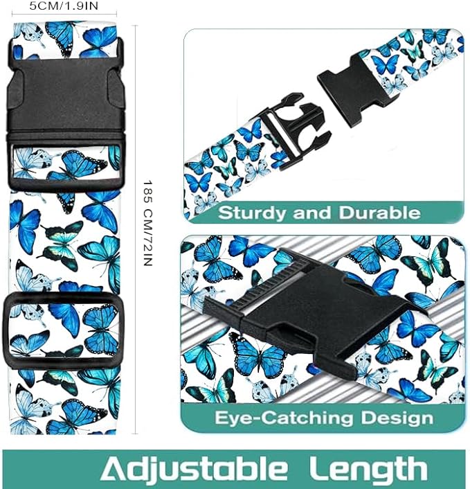 Luggage Straps for Suitcases Travel Belt Accessories, Cute Suitcase Strap, Adjustable Luggage Belt Strap, Heavy Duty with Quick-Release Buckle Luggage Strap Cute Butterfly