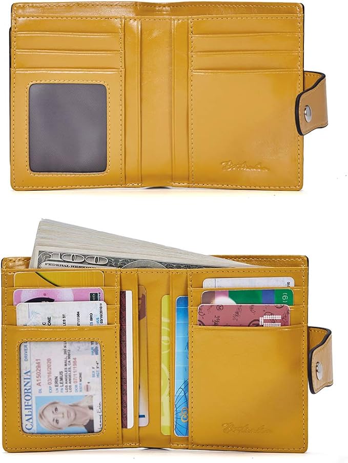 BOSTANTEN Women Leather Wallet RFID Blocking Small Bifold Zipper Pocket Wallet Card Case Purse with ID Window
