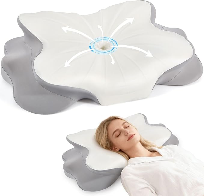 Cervical Pillow for Neck and Shoulder,Contour Memory Foam Pillow,Ergonomic Neck Support Pillow for Side Stomach Back Sleepers with Skin-Friendly Pillowcase (White)