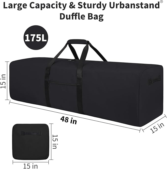 Urbanstand 48 Inch Extra Large Duffle Bag for Travel, Sports Gear Storage Bag with 2-way Lockable Zippers, Long Canvas Duffel Bag for Tent Camping tripod (Black 48inch 2Pack)
