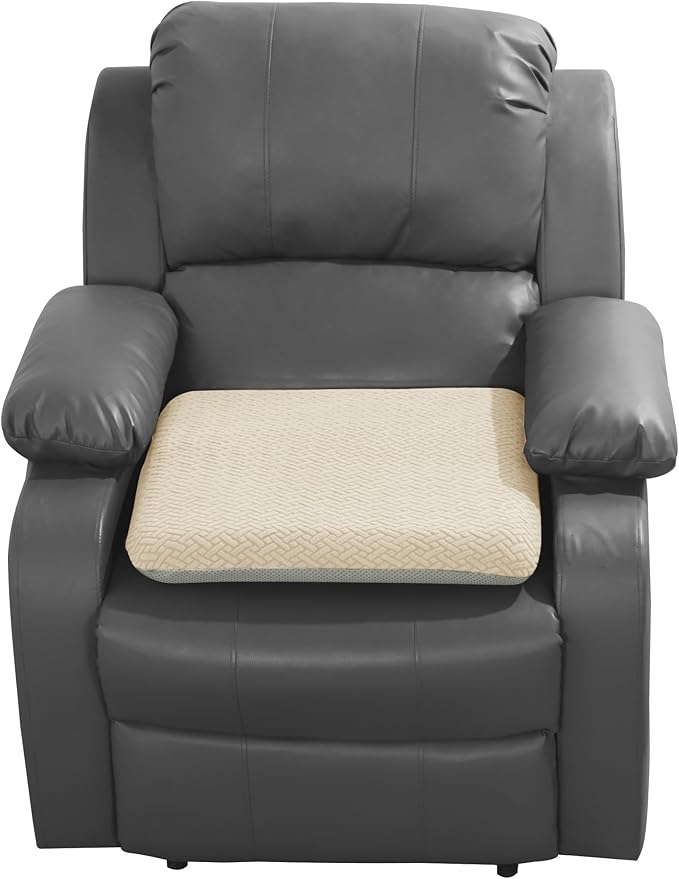 HOMBYS Tufted Furry Recliner Seat Cushion for Elderly Foam Curved Edge Large Square Seat Cushion for Recliner Chair, Floor Pillow, Office Chair, Car, No Pressure on Thighs(Beige)