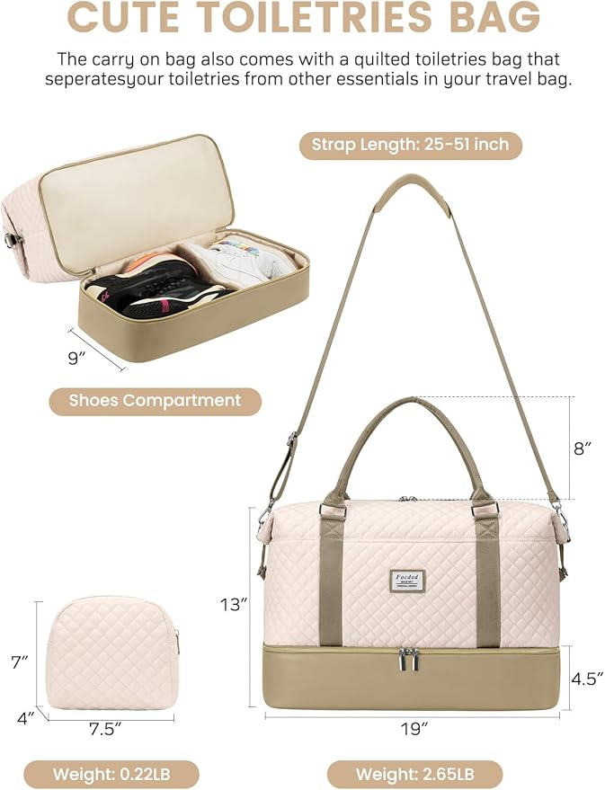 Travel Weekender Duffle Bags for Women: Overnight Bags with Shoe Compartment Large Carry on Weekend Bag with Toiletry Bag & Wet Pocket Tote Duffel Hospital Bag for Women Labor Delivery Beige Khaki