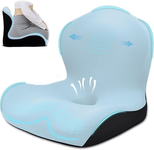 Seat Cushion, Office Chair Cushion, L-Shaped Ergonomic Car Seat Cushions, Memory Foam Chair Cushion, Lumbar Support Pillow for Wheelchair, Car, Home, Office, Desk, Blue