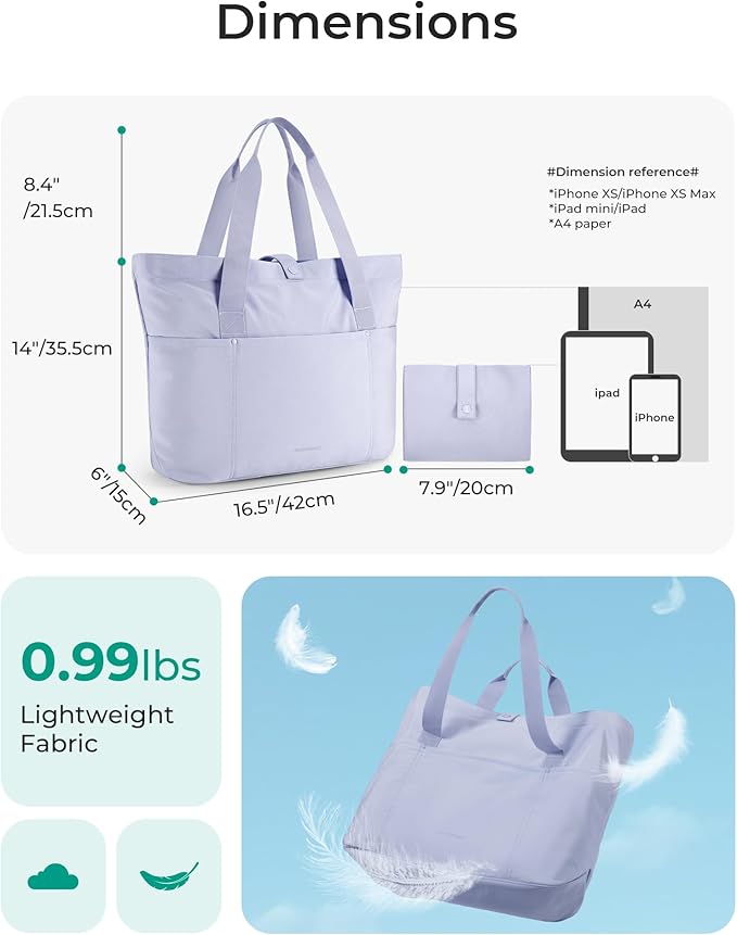 BAGSMART Tote Bag for Women, Foldable Tote Bag With Zipper Travel Large Shoulder Bag Handbag for Work