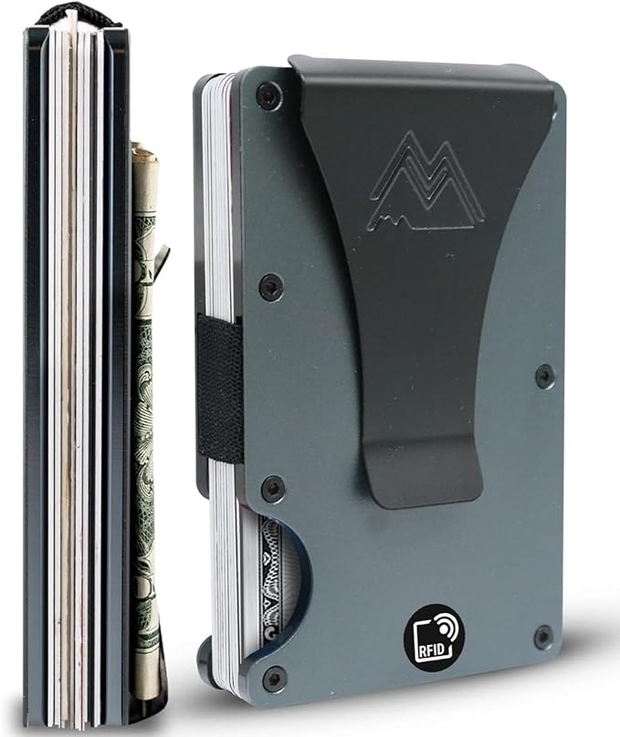 Mountain Voyage Co Minimalist Wallet for Men & Women - Slim RFID Wallet, Scratch Resistant, Credit Card Holder & Money Clip, Easily Removable Money & Cards, (Matte Grey)
