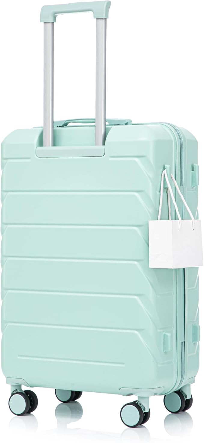 28 Inch Checked-Large Luggage, Lightweight ABS Hard Shell Suitcase with Spinner Wheels, Expandable Travel Luggage with Combination Lock & Side Hooks for Men Women (Green, 28)