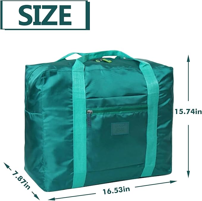 INVODA Travel Bag Lightweight Foldable Travel Duffel Bag Waterproof Sports Gym Bag Tote Carry On Luggage Bag Weekender Overnight Bag (Green+Blue)