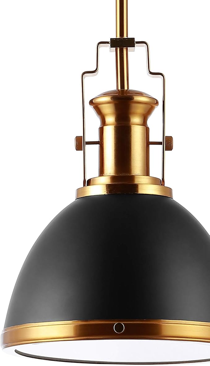 JONATHAN Y Homer Industrial Dome Pendant 10", Black/Brass Gold | 1-Light, Farmhouse Style, Adjustable Hanging Height, Glass Diffuser, Sloped Ceiling Compatible, Metal, LED Bulb Included