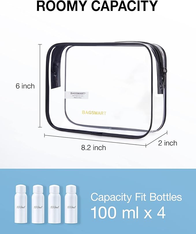 BAGSMART Clear Toiletry Bag, 3 Pack TSA Approved Travel Toiletry bag Carry on Travel Accessories Bag Airport Airline Quart Size Bags Water Repellent Makeup Cosmetic Bag for Women (Nude Pink-3pcs)