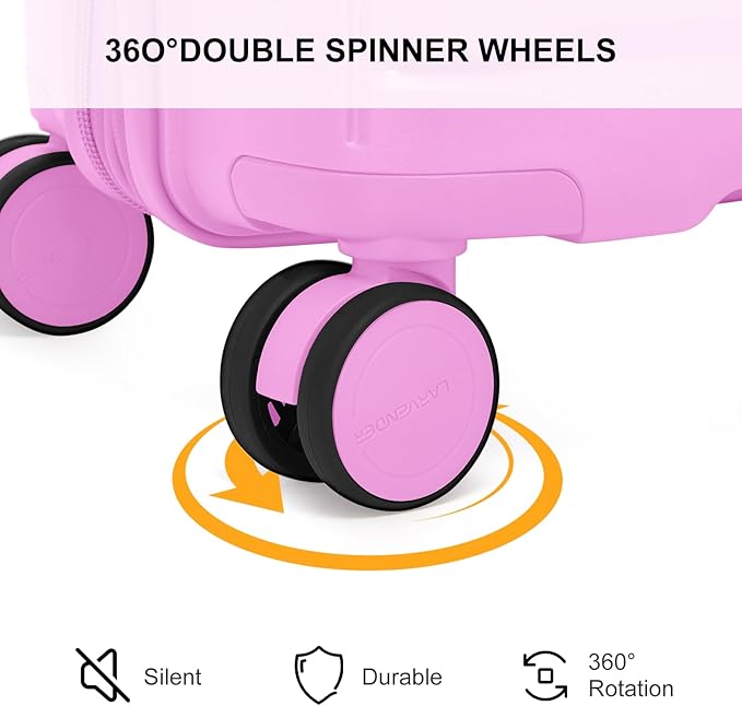 LARVENDER Luggage Sets 3 Piece, Expandable Hardside PP Carry On Luggage Suitcase with 360° Spinner Wheels TSA Lock Suitcase Set for Women Men, Neon Pink