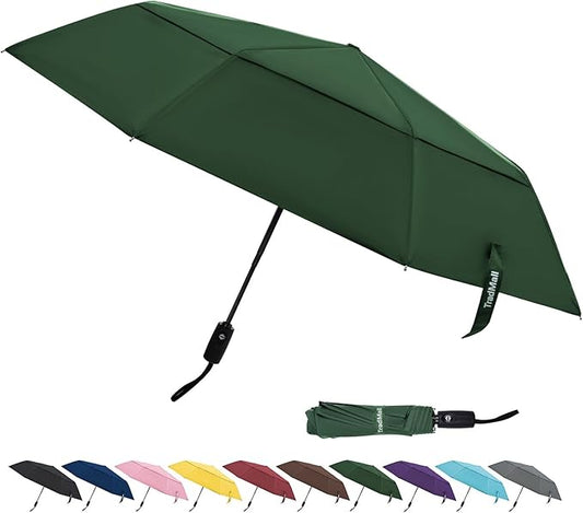 TradMall Travel Umbrella, 42/45 Inches Double Vented Canopy Windproof Automatic Strong Compact Folding Umbrellas for Rain Women and Men
