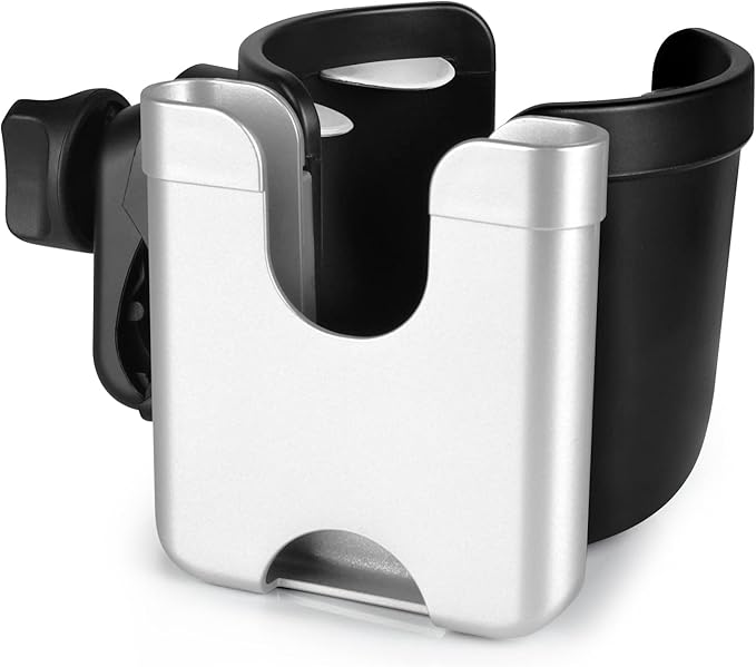 Accmor Stroller Cup Holder with Phone Holder, Bike Cup Holder, Universal Cup Holder for Uppababy Nuna Doona Strollers, 2-in-1 Cup Phone Holder for Stroller Bike Wheelchair Walker Accessory