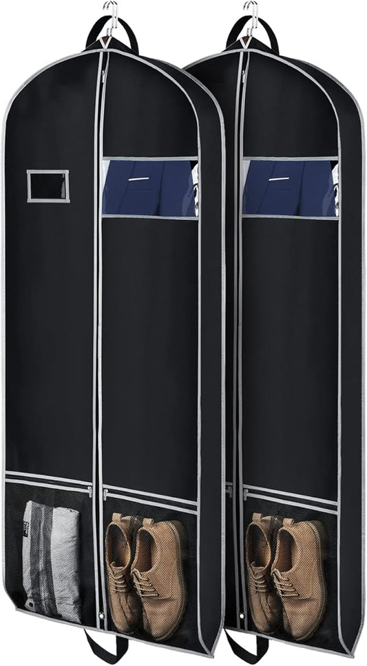 Zilink Long Garment Bags for Dresses Coat Bags for Travel and Storage 60 inches Gusseted Suit Cover Protector for with 2 Large Mesh Pockets and 2 Carry Handles for Suit Coat, Dress, Tuxedos Set of 2