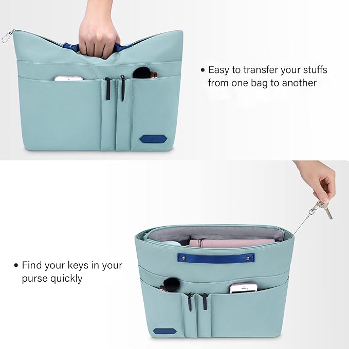HyFanStr Purse Organizer Insert for Handbags,Tote Bag Organizer Insert Zipper Bag for Women, Handbag Organizer Inside Liner with 15 Pockets
