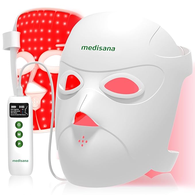 Medisana Red Light Therapy for Face, 3D Facial Fit LED Mask with 415nm Blue 630nm Red 830nm Infrared, 336 Beads, 3 Modes - Cordless & Rechargeable LED Face Mask for Home, Skincare Gifts for Women Mom