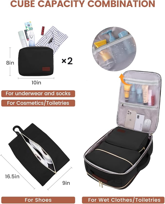 LOVEVOOK 40L Travel Backpack for Women & Men, Airline Approved Carry On Luggage with 3 Packing Cubes, TSA Overnight Bags, Waterproof Personal Item Bag, Weekender Essentials Backpacks fits 17" Laptop