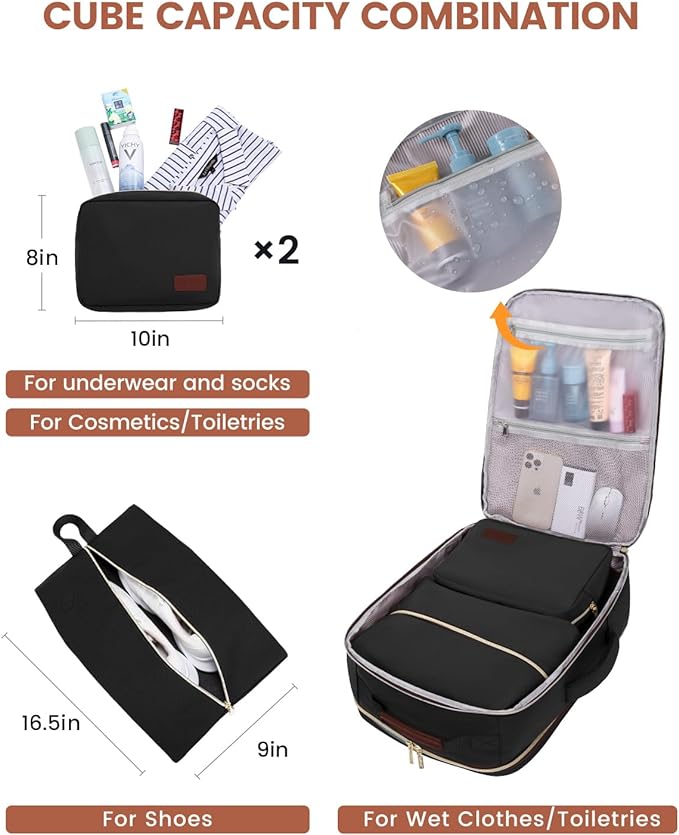 LOVEVOOK 50L Travel Backpack for Women & Men, Airline Approved Carry On Luggage with 3 Packing Cubes, TSA Overnight Bags, Waterproof Personal Item Bag, Weekender Essentials Backpacks fits 17" Laptop