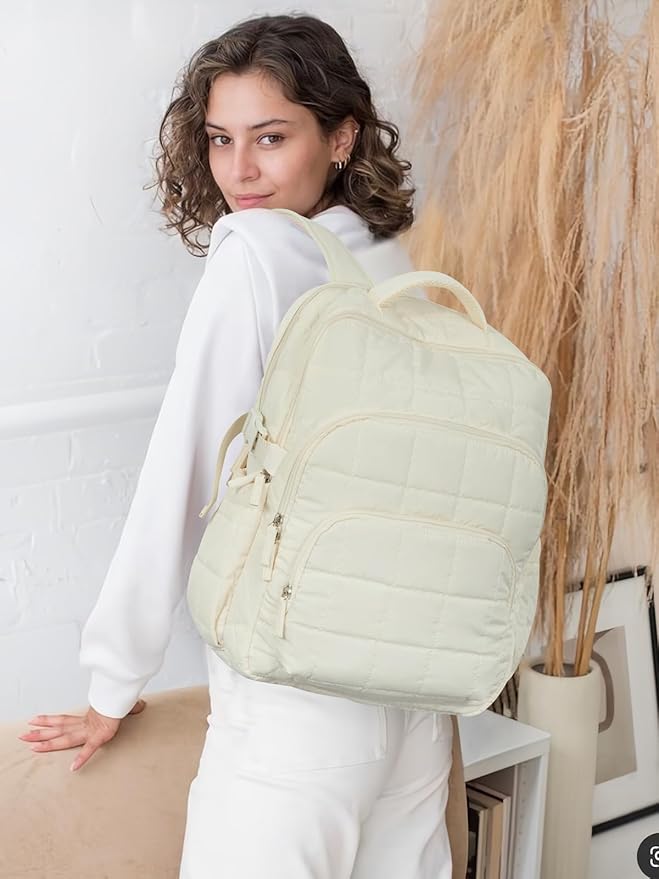 CLUCI Wrinkle-Resistant Laptop Backpack for Women, 17.3 Inch Anti Theft Travel Backpack, Puffer Quilted Work Backpack, Water Resistant College Bookbag with RFID