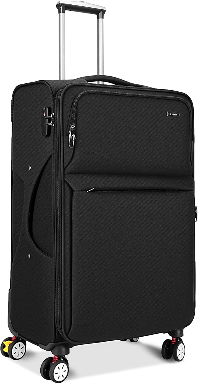 VJI Softside Expandable Checked Luggage with Spinner Wheels, Lightweight Fabric Suitcase with TSA Lock, Smooth Rolling Travel Luggage for Business and Vacation, 29 Inch