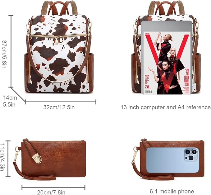 Makes Backpack Purse for Women PU Leather Travel Satchel Handbag Convertible Design Bag with Purse 2 Piece
