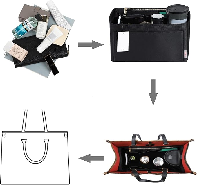 ZTUJO Purse Organizer Insert For Handbags, Silky Touching Bag Organizer Insert With Bottle Holder, Perfect for Speedy, Neverfull, Tote,ONTHEGO,Artsy,Handbag and More (small, Silky Black)