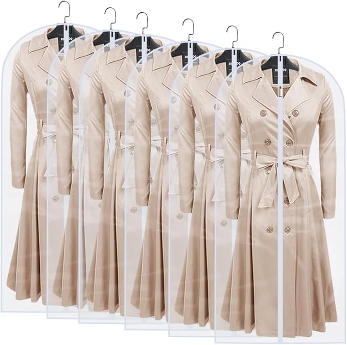 Clear Garment Bags for Hanging Clothes Travel (24'' x 54'' Set of 6) Clothes Storage Bags Closet Cover for Open Closet with Zipper for Suit, Sweaters Travel Laundry Wardrobe Closet Garment Dust Cover