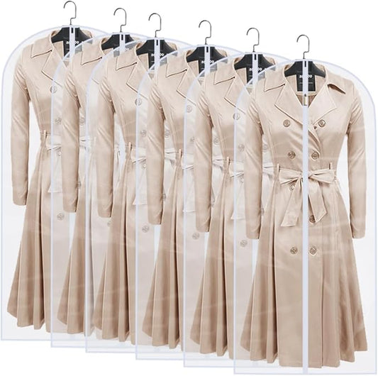Clear Garment Bags for Hanging Clothes Travel (24'' x 54'' Set of 6) Clothes Storage Bags Closet Cover for Open Closet with Zipper for Suit, Sweaters Travel Laundry Wardrobe Closet Garment Dust Cover