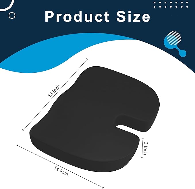 Memory Foam Cusion, Relief Pressure Seat Cusion for Office Chairs & Car Seat, Ergonomic Design Seat Cusion for Tailbone Pain Relief, Sciatica & Back Support