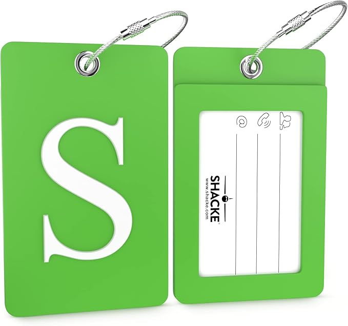 Shacke Luggage Tag Initial – Fully Bendable Tag w/Stainless Steel Loop (Letter S)