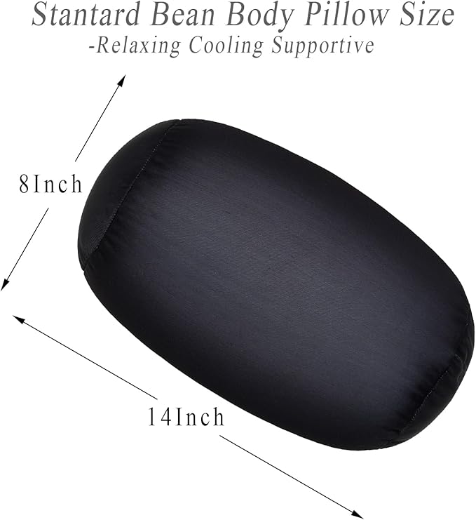 Squishy Microbead Neck Pillow, 7Inch x 12Inch Soft Travel Body Bed Pillow Bean Pillow for Kids Adult Chair Sleeping Car Seat, Fun Dormroom (Black)