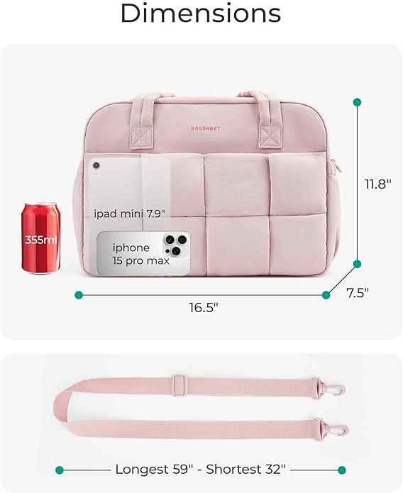 BAGSMART Gym Bag for Women, Personal Item Puffer Duffle Bag, Weekender Overnight Carry On Tote Handag for Travel