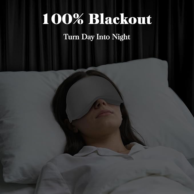 3D Eye Mask Sleep Mask for Men & Women, 100% Pressure-Free & Light Block-Out Eye Mask for Sleep with Easy Adjustable Strap, Night Eye Cover for Travel, Grey