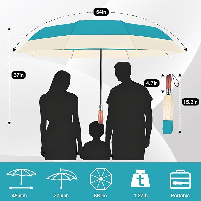 Lejorain Compact Golf Umbrella Large - 54inch Travel Big Portable Automatic Folding Umbrella Windproof for Men Heavy Duty 210T Dupont Teflon Coated Umbrella for Rain