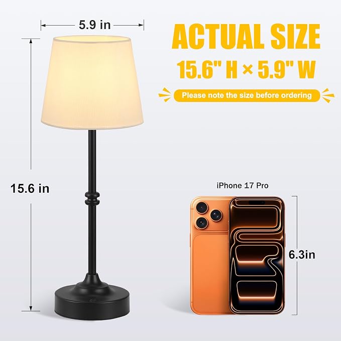 Kakanuo Rechargeable Cordless Table Lamp Black - 1 Pack 4000mAh Battery Operated Lamp, 3000K Warm Light, Touch Control Stepless Dimming, for Bedside, Dining Table, Home Decor