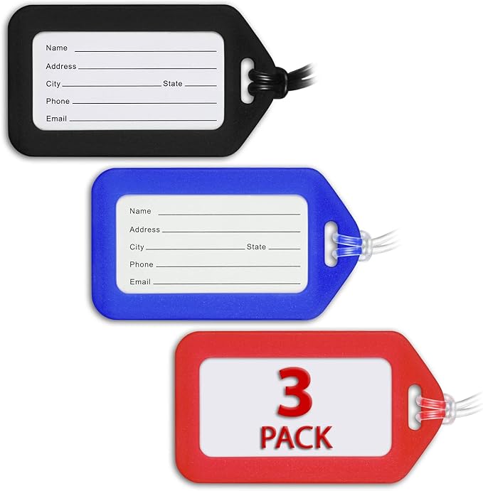Mifflin-USA - Luggage Tags - Classic, 3 PK - Bag Tag for Baggage - Suitcase Accessory Bulk