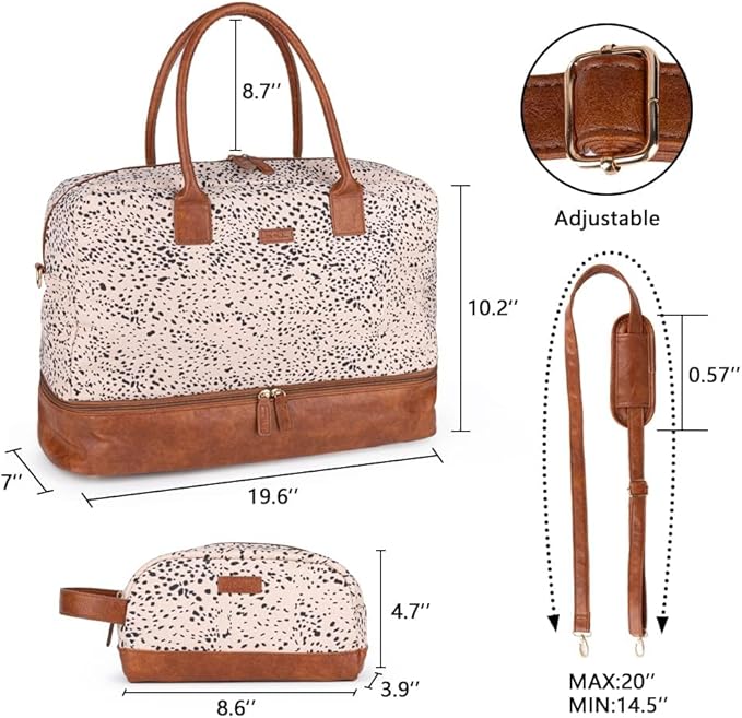MyMealivos Canvas Weekender Bag for Women, Large Overnight Travel Carry on Duffel with Shoe Compartment & Toiletry Bag, Durable & Dirt-Resistant Personal Item Bag for Airplanes, Luggage Sleeve