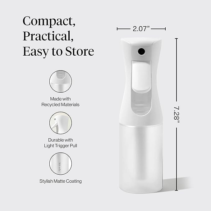 Kitsch Continuous Spray Bottle for Hair – Fine Mist Water Mister & Water Spray Bottle – Recycled Hair Spray Bottle – Spray Bottles for Cleaning, Styling, Plants & More – White, 150ml