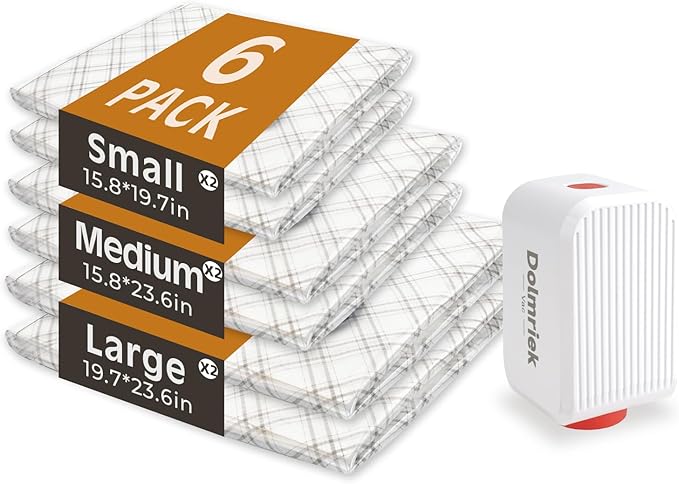 Travel Vacuum Storage Bags with USB Electric Pump, 6 Pack Compression Seal Bags for Luggage and Suitcase, Space Saver for Clothes and Clothing