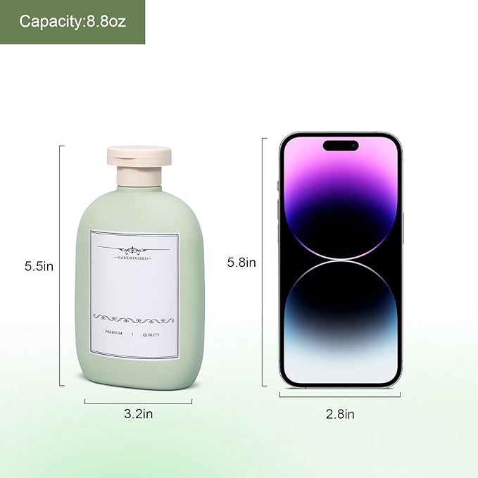 8.8 oz Plastic Travel Shampoo Bottles, Empty Plastic Squeeze Bottles with Flip Cap for Toiletries, Leakage-proof Travel Shampoo and Conditioner Bottles (4 pack, Green)