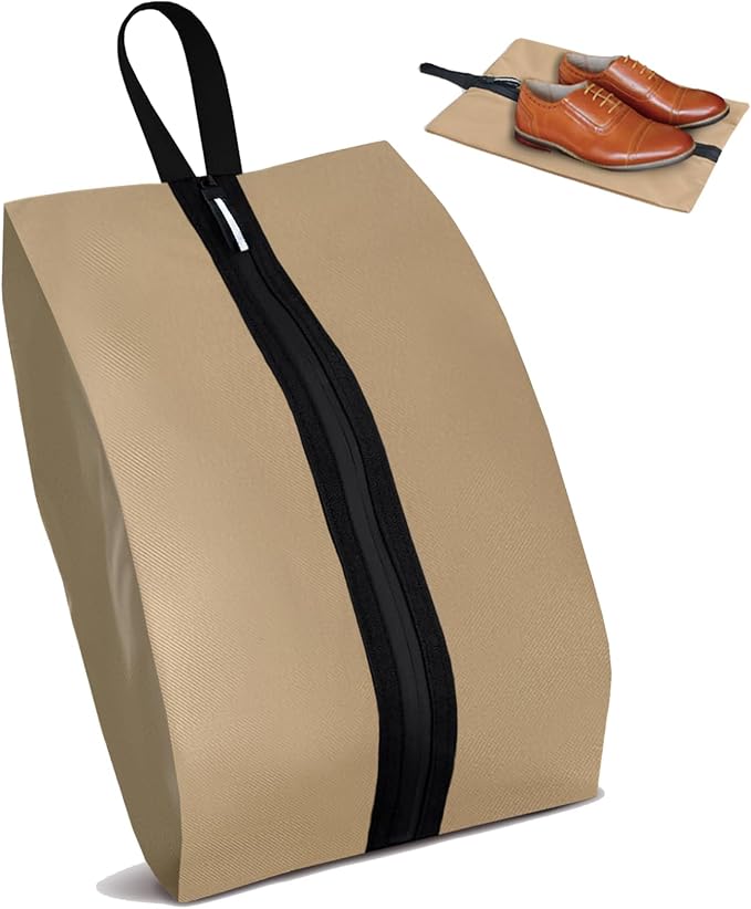 Golf Shoe Bag Large Capacity Oxford Fabric Waterproof Golf Shoes Bag with Zipper and Handle for Portable Packing Sport Shoes Storage Bags for Travel, Running, Gym, Soccer(Beige, 1-Pack)
