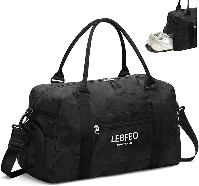 Travel Duffle Bag for Women Large Weekender Overnight Bags Gym Bag with Shoe Compartment Waterproof Hospital Bag Carry On Tote Bag for Airplanes,Camo Black