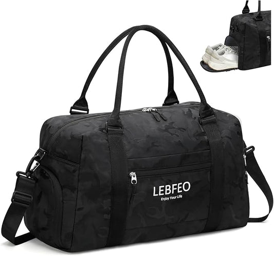 Travel Duffle Bag for Women Large Weekender Overnight Bags Gym Bag with Shoe Compartment Waterproof Hospital Bag Carry On Tote Bag for Airplanes,Camo Black