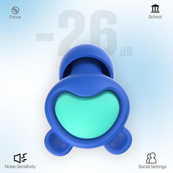 Ear Plugs for Kids Ear Protection (6-12yrs) & Adult with Small Ear Canal - Reusable Noise Relief Earplugs for Focus, Travel, Concerts, Socializing, Sports, Noise Sensitivity - 26dB Hearing Protection