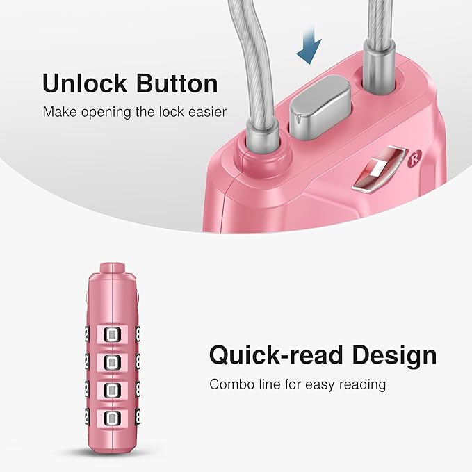 Puroma 2 Pack TSA Approved Luggage Locks, 4 Digit Combination Travel Locks Resettable Code Lock with Zinc Alloy Body for Suitcase, Toolbox, Backpack, Bag, Gym Locker (Basic Pink Rose)