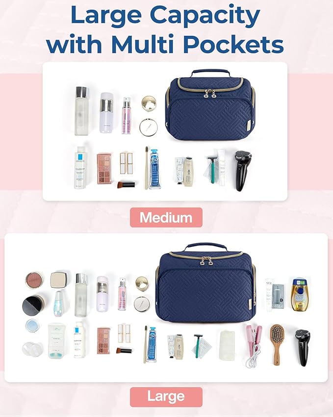 BAGSMART Travel Toiletry Bag for Women, Cosmetic Bag Makeup Bag Organizer with Handle, Travel Bag for Toiletries, Travel Accessories, Full Sized Container