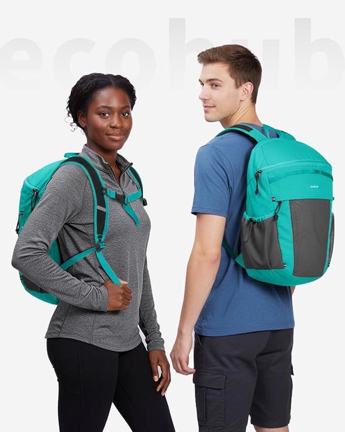 ECOHUB 15L Lightweight Casual Daypack, Packable Backpack for Daily Use, Hiking & Travel, Foldable Small Backpack with Stretch Mesh Pockets, Water-Resistant Nylon, Reflective Design