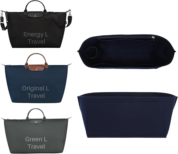 Premium Felt Purse Organizer Insert for Longchamp Le Pliage, Zipper Long Champ Bag Organizer Insert with Cup Holder, 9 Compartments