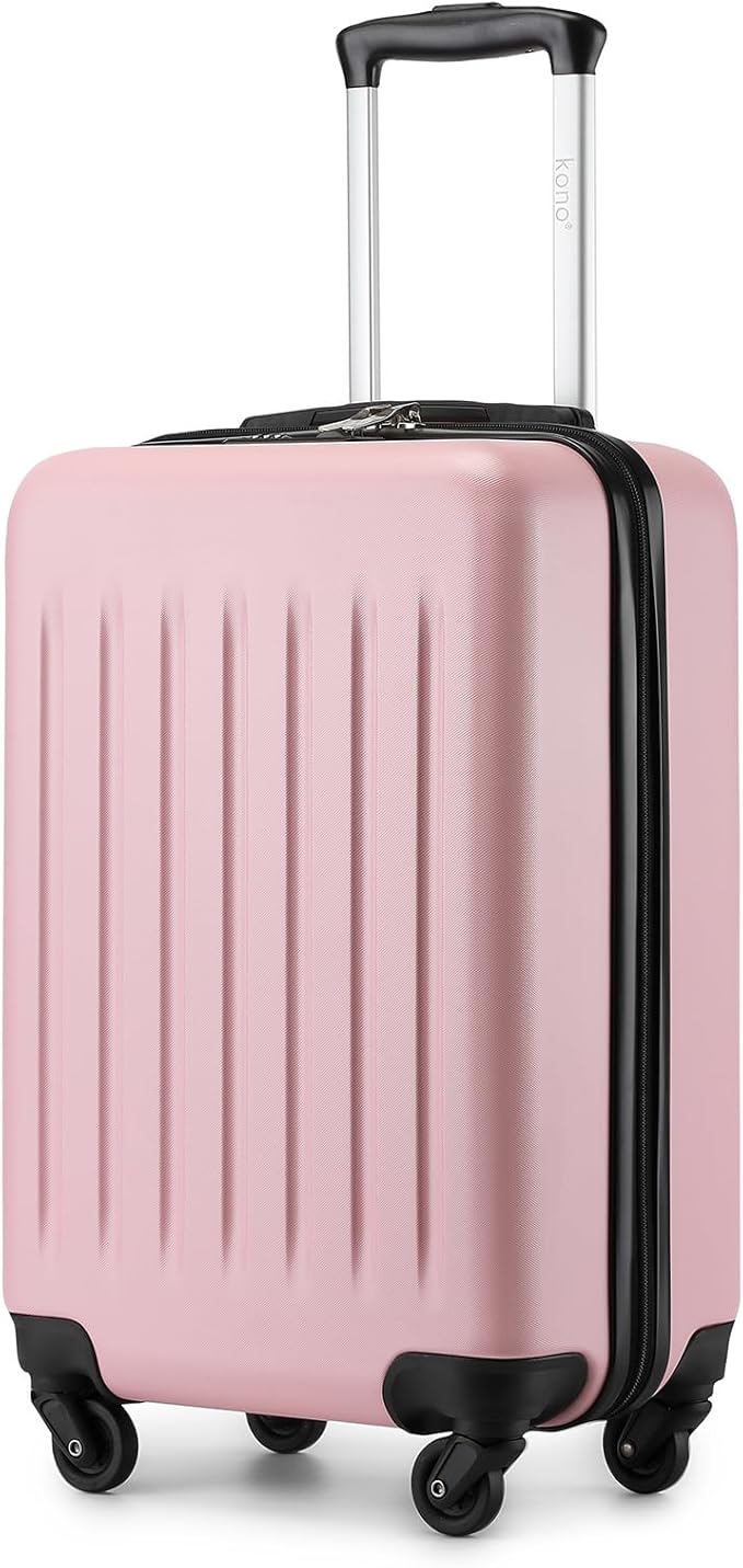 Kono 20-Inch Small Hardside Carry-on Suitcase with Spinner Wheels, Lightweight ABS+PC Rolling Cabin Suitcase for Airplane Travel (Pink, for 1-3 Days of Travel)
