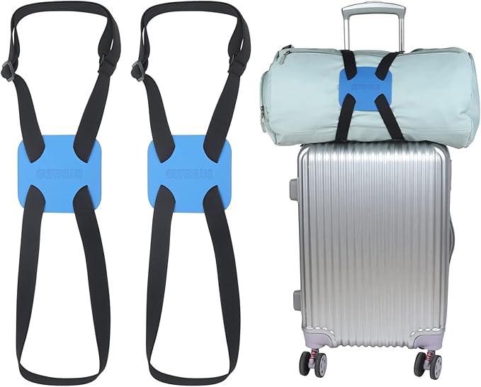 Luggage Straps Bag Bungees for Add a Bag Easy to Travel Suitcase Elastic Strap Belt- 2 Pack (Blue-2)