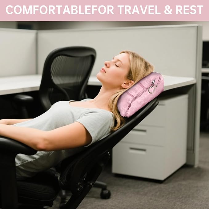 Travel Blanket and Pillow-2-in-1, Ultra-Soft&Compact, Airplane Blanket with Hand Luggage Belt and Backpack Clip,Travelers Accessories Gifts, 61x43 Inches(Pink